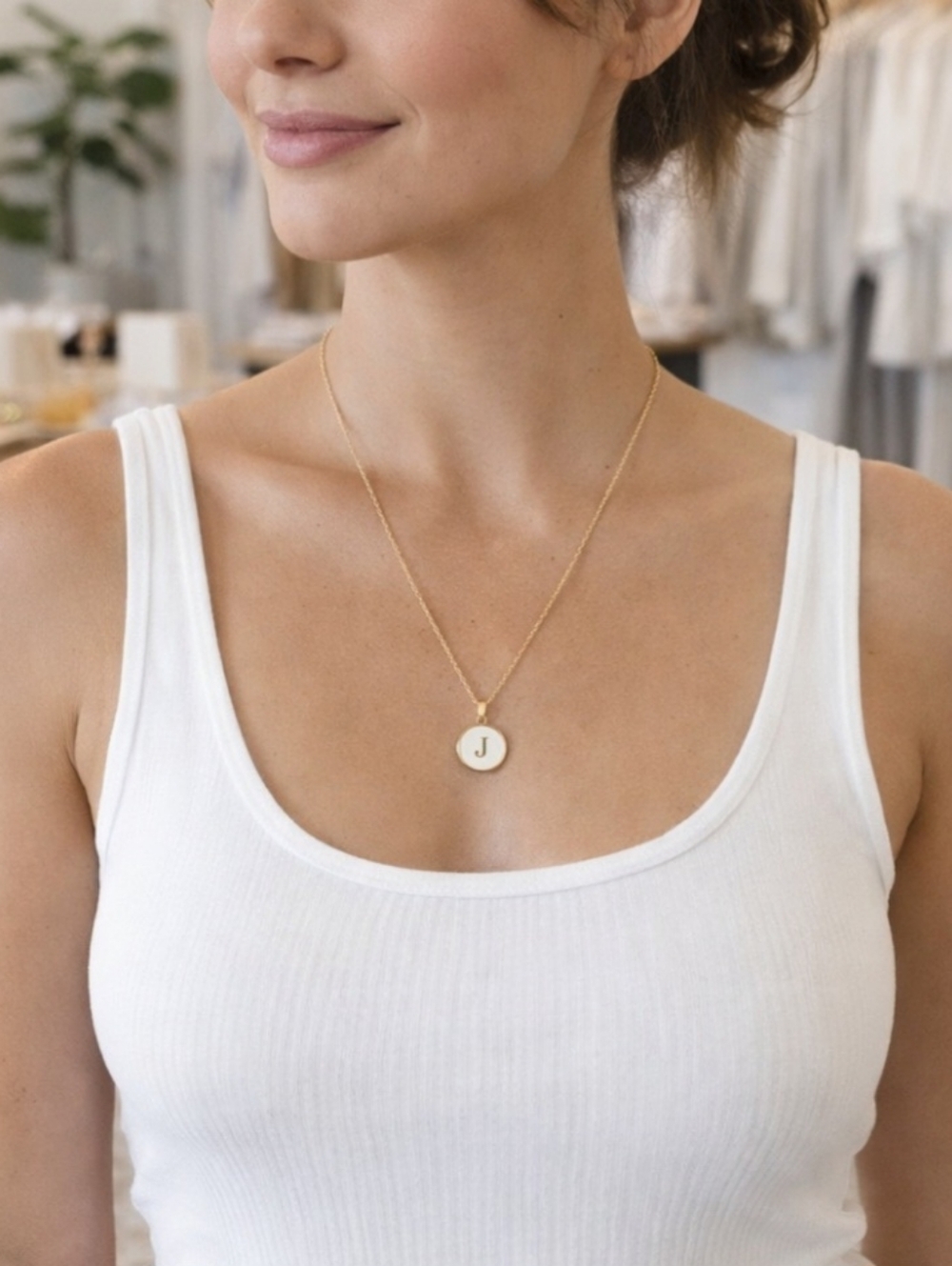 Stainless Steel Gold Round Initial J Necklace New